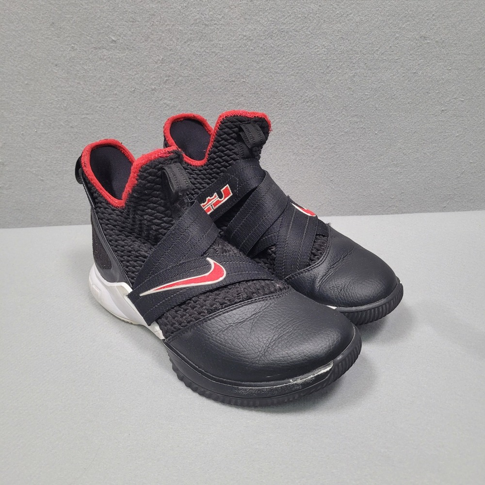Nike Lebron Soldier 12 GS Black Red Basketball Shoes AO2609-001 Size 8